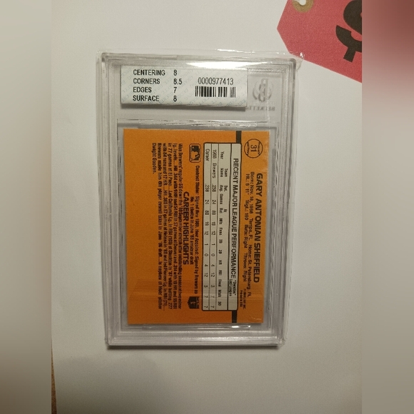 1989 Donruss Rated Rookie Gary Sheffield #31 Card Beckett 7.5 NM+ - Picture 3 of 4